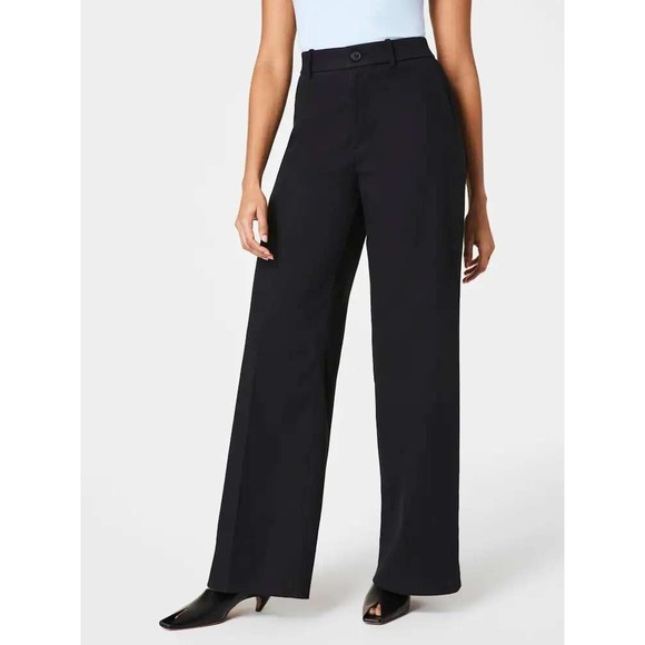 SPANX Pants - Spanx Wide Leg Pants Women Size S Black Stretch Twill High Rise Trousers